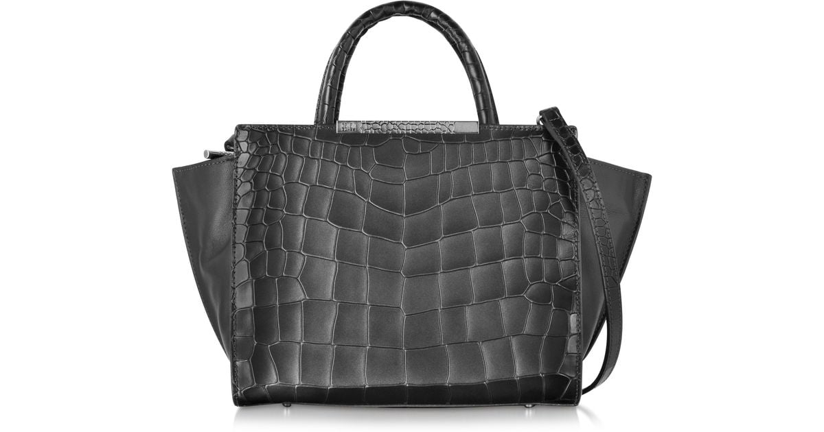Lyst Class Roberto Cavalli Regina Embossed Croco Dark Grey Leather Lyst Class Roberto Cavalli Regina Embossed Croco Dark Grey Leather Small Handbag In Gray