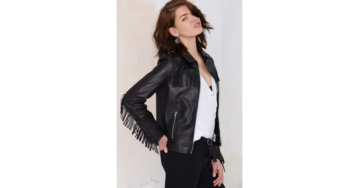 Nasty Gal Black Maison Scotch Ambush Leather Fringe Jacket