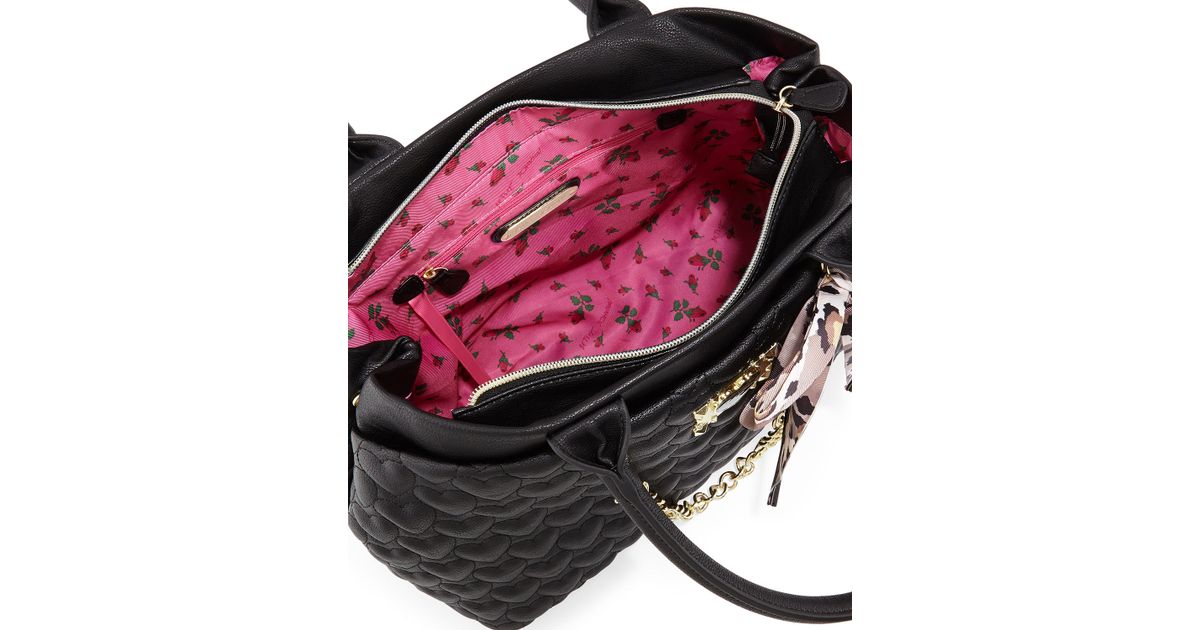 Lyst Betsey Johnson Heart Quilted Tote Bag In Black