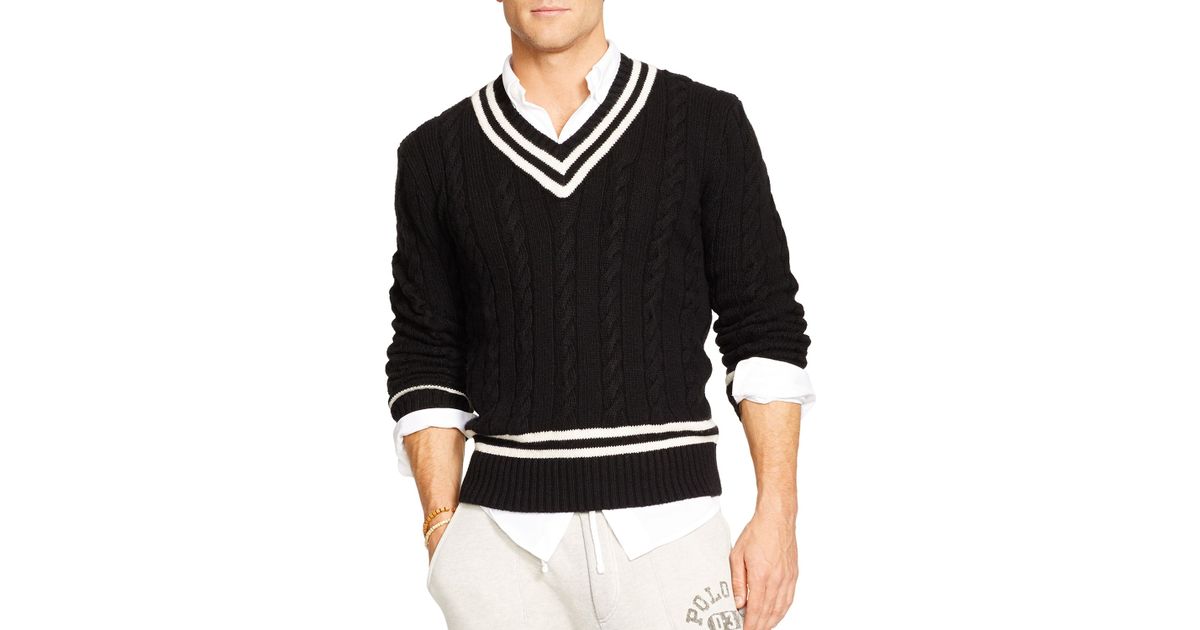 Ralph Lauren Polo Cable-Knit Cricket Sweater in Black for Men | Lyst