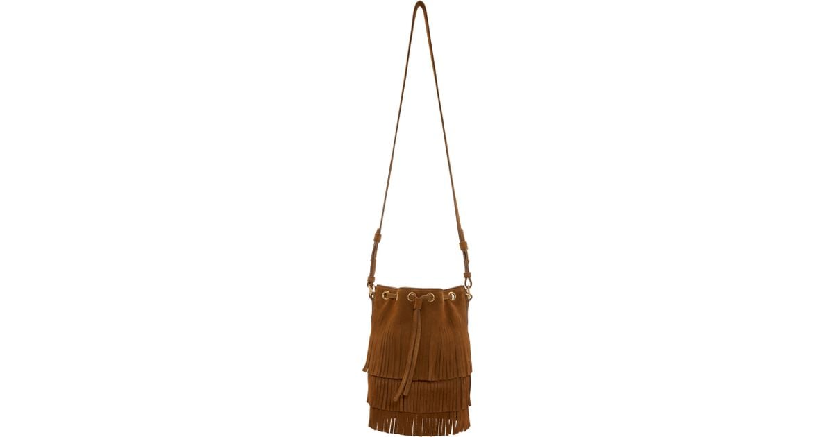 Saint laurent Tan Fringed Small Emmanuelle Bucket Bag in Brown ...