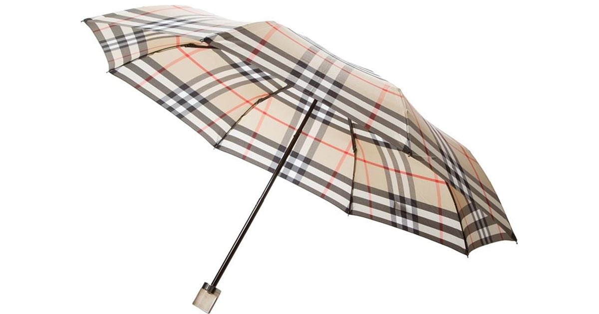 en gang pessimistisk homoseksuel Burberry Haymarket Check Umbrella in Natural | Lyst