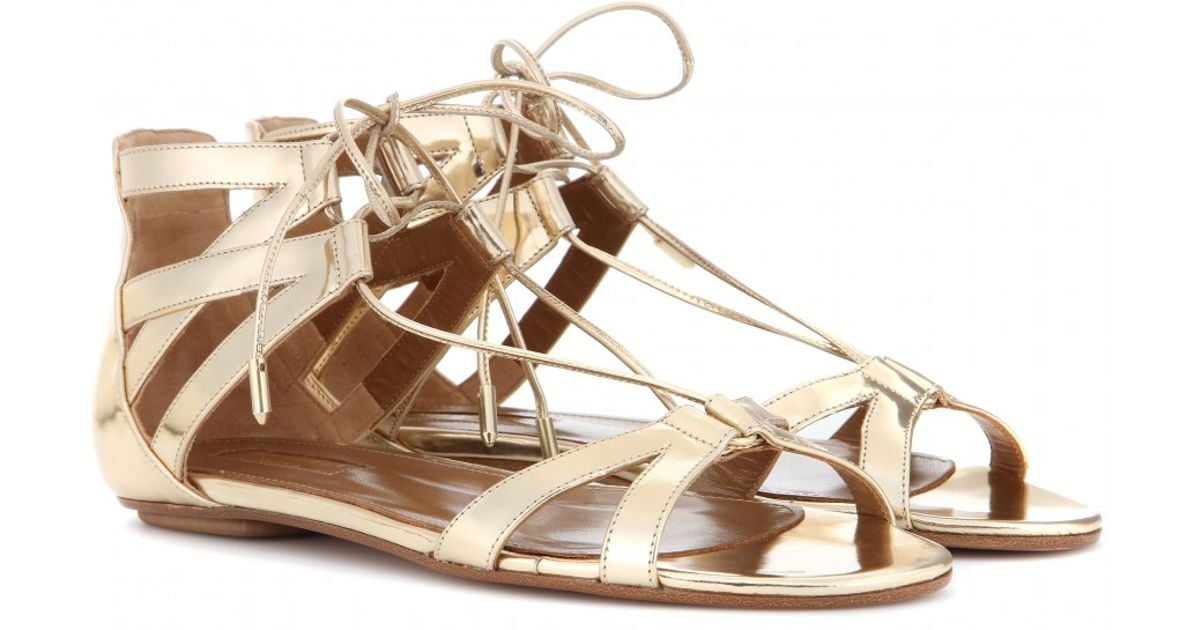 Aquazzura Beverly Hills Leather Sandals in Gold (Metallic) - Lyst