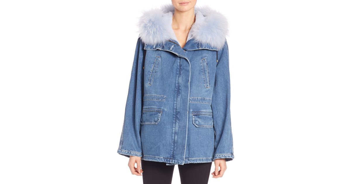 by Yves Salomon Fur-trimmed Denim Parka 