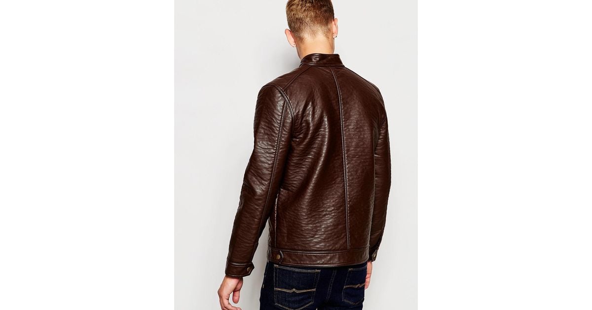 Brave Soul Premium Faux Leather Biker Jacket in Brown for Men | Lyst