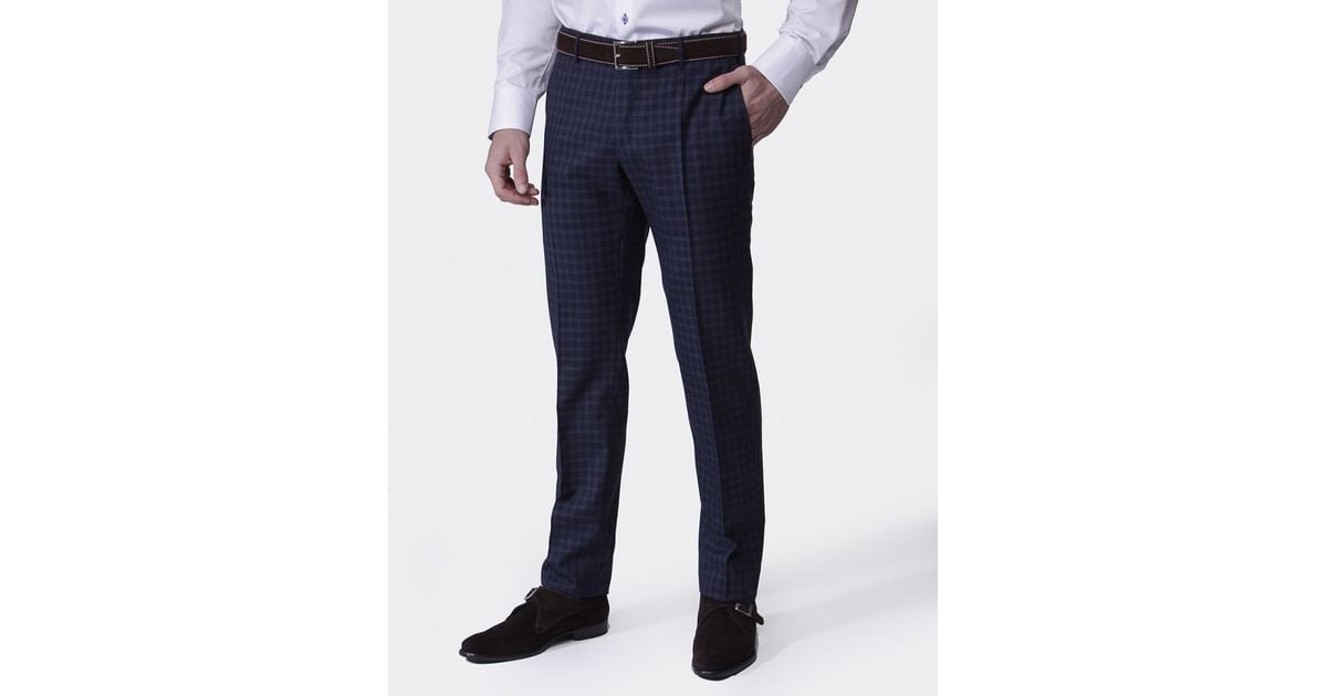 Slim Incotex Dark Blue Micro-Check Pants