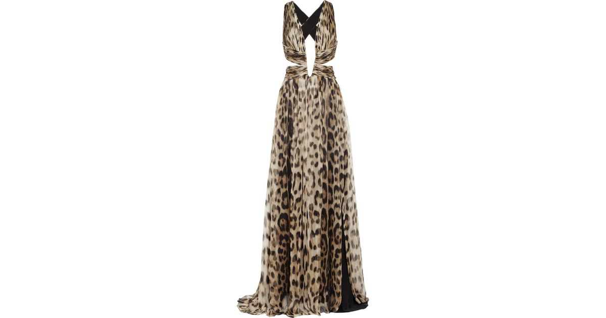 Roberto Cavalli Cutout Leopard-Print Silk-Chiffon Gown | Lyst