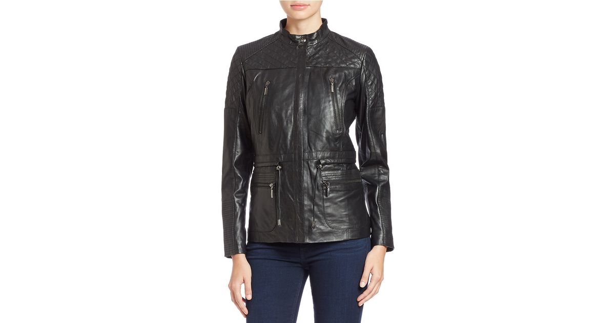 Bernardo Black Quilted Detail Leather Jacket