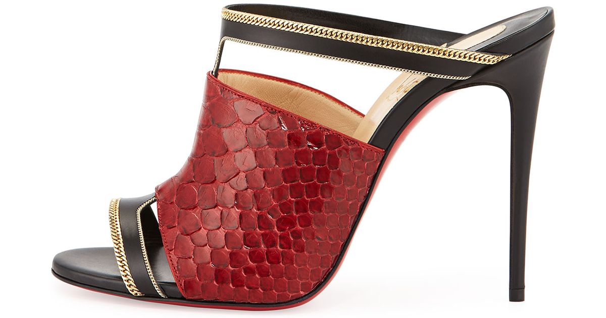 gold spiked loafers mens - Christian louboutin Akenana Python Red Sole Mule Sandal in Red | Lyst