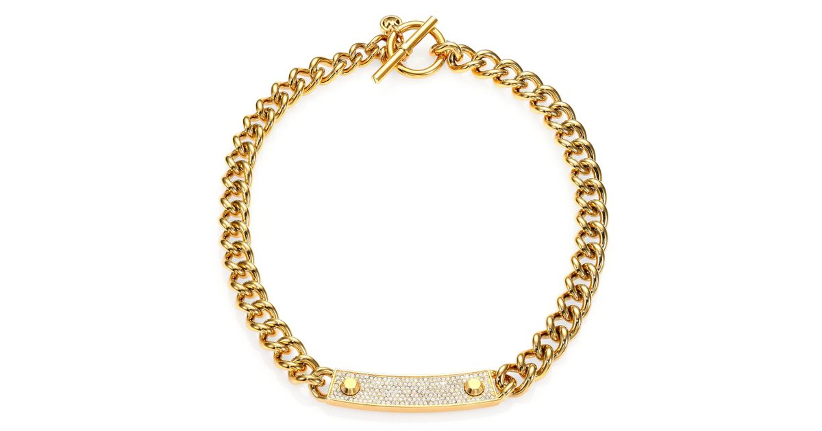 Michael Kors PavÉ Logo Plaque Reversible Chain Link Toggle Necklace in