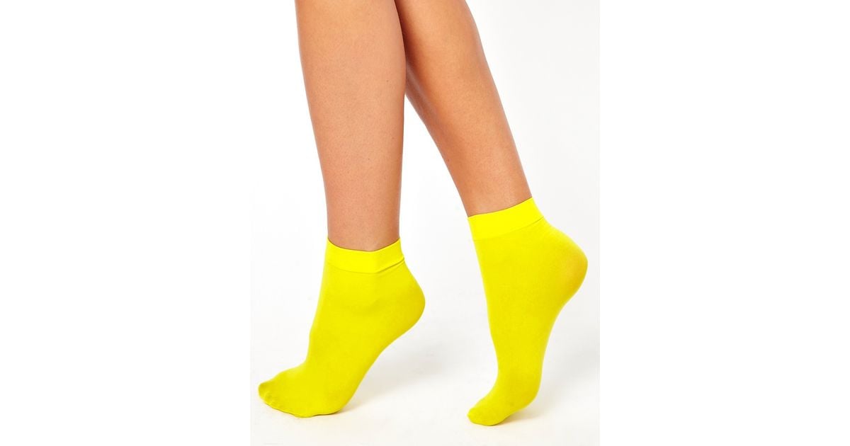 Asos 50 Denier Ankle Socks in Yellow Lyst