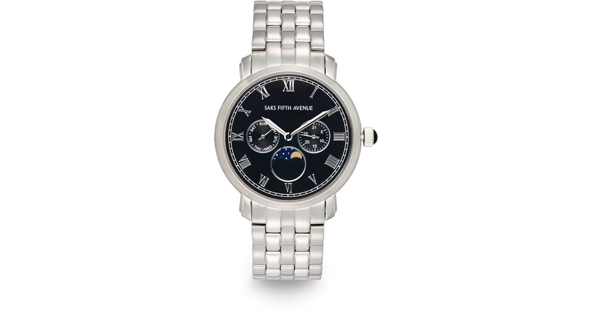 Saks Fifth Avenue Chronograph Stainless Steel Link Bracelet Watch In Metallic For Men Lyst
