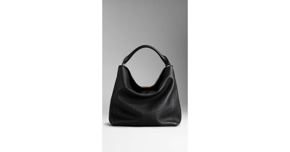 Burberry Medium Signature Grain Leather Hobo Bag in Black Lyst
