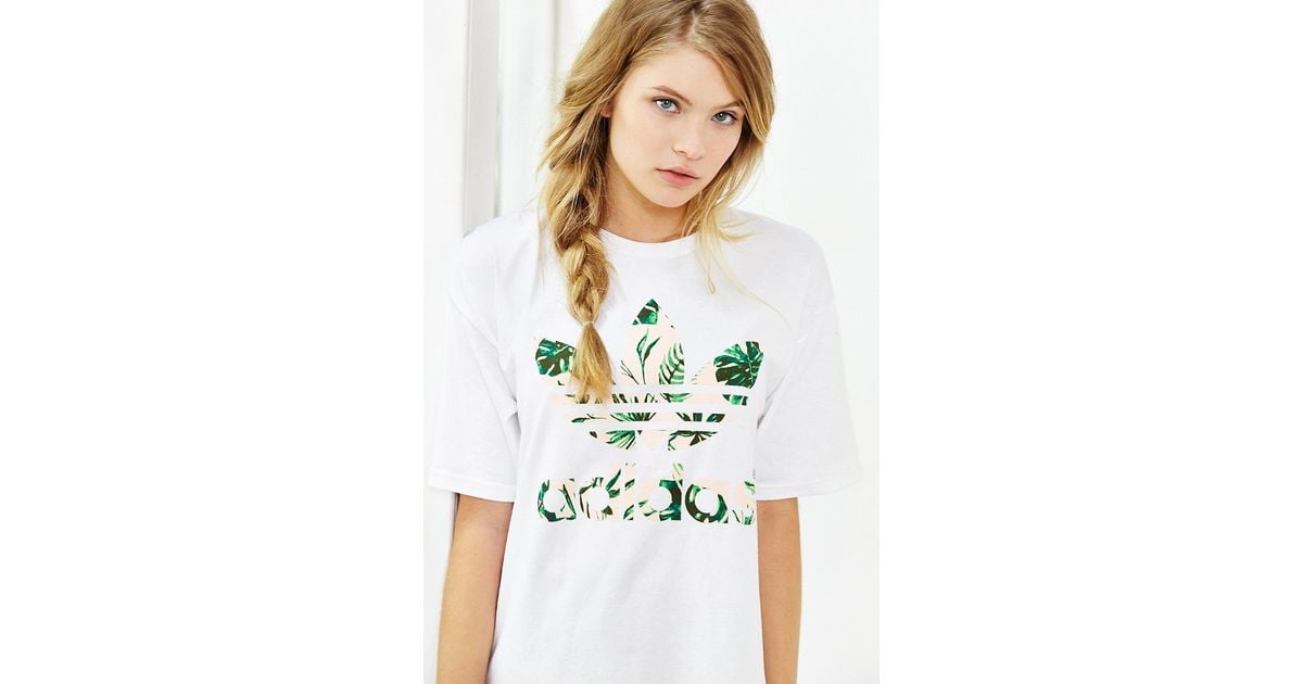 Adidas Double Logo Island Floral Tee In White Lyst