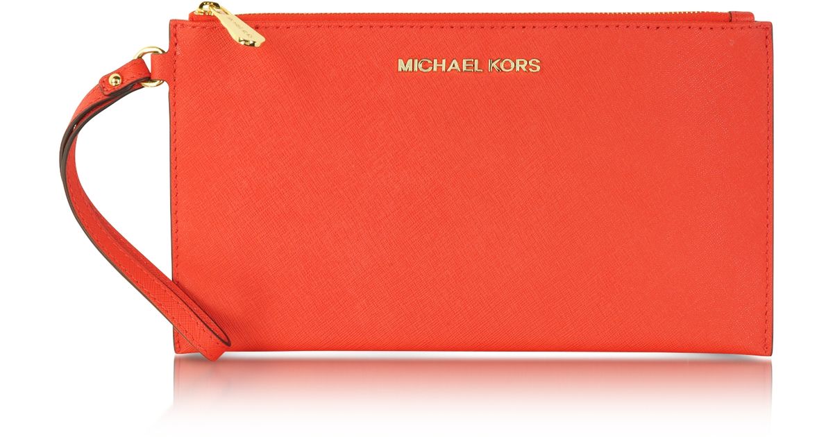Michael Kors Large Jet Set Travel Zip Clutch in Red - Lyst