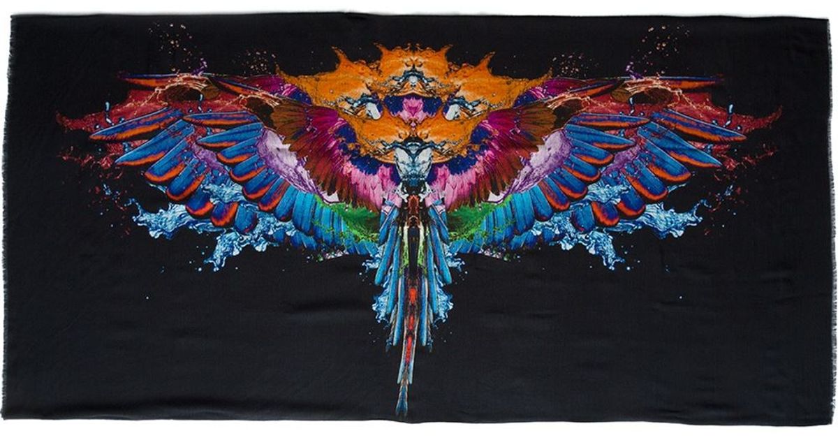 Marcelo Burlon Multicolored Feather Print Scarf in Black for Men - Lyst
