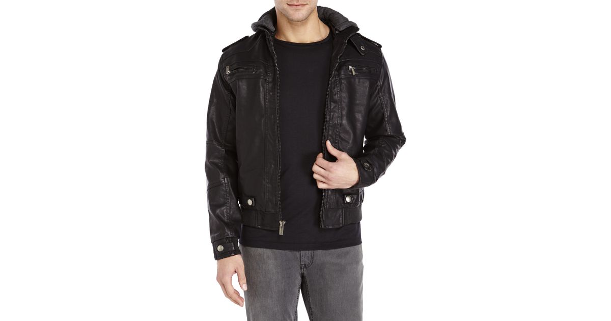 Lyst Xray Jeans Faux Leather Jacket With Removable Hood In Black Lyst Xray Jeans Faux Leather Jacket With Removable Hood In Black For Men
