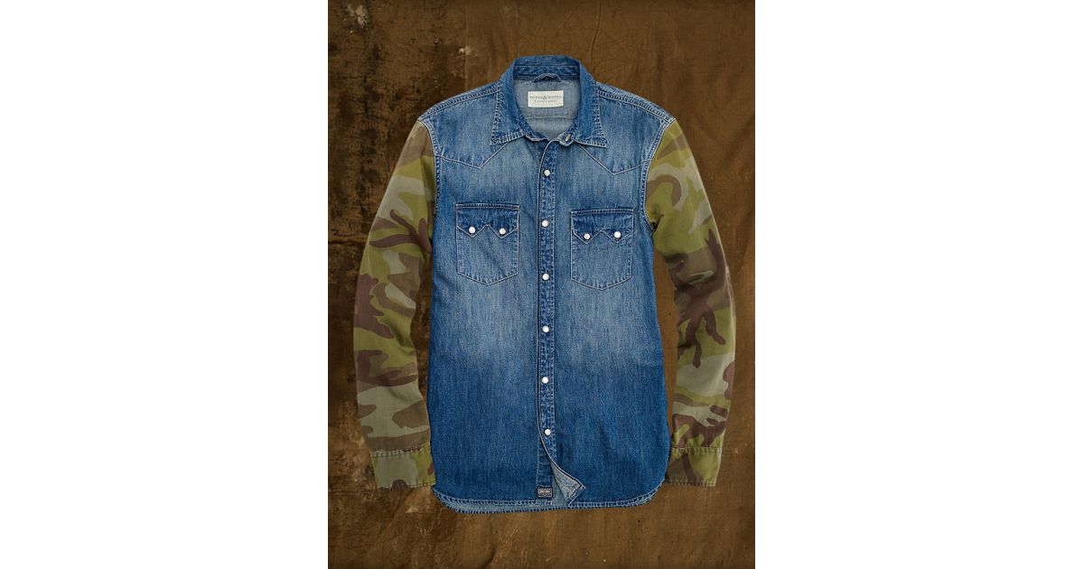 Denim & Supply Ralph Lauren Camo-sleeved Western Shirt in Blue for Men |  Lyst
