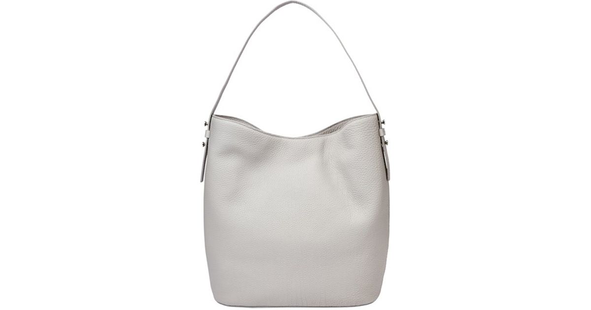 grey leather bucket bag