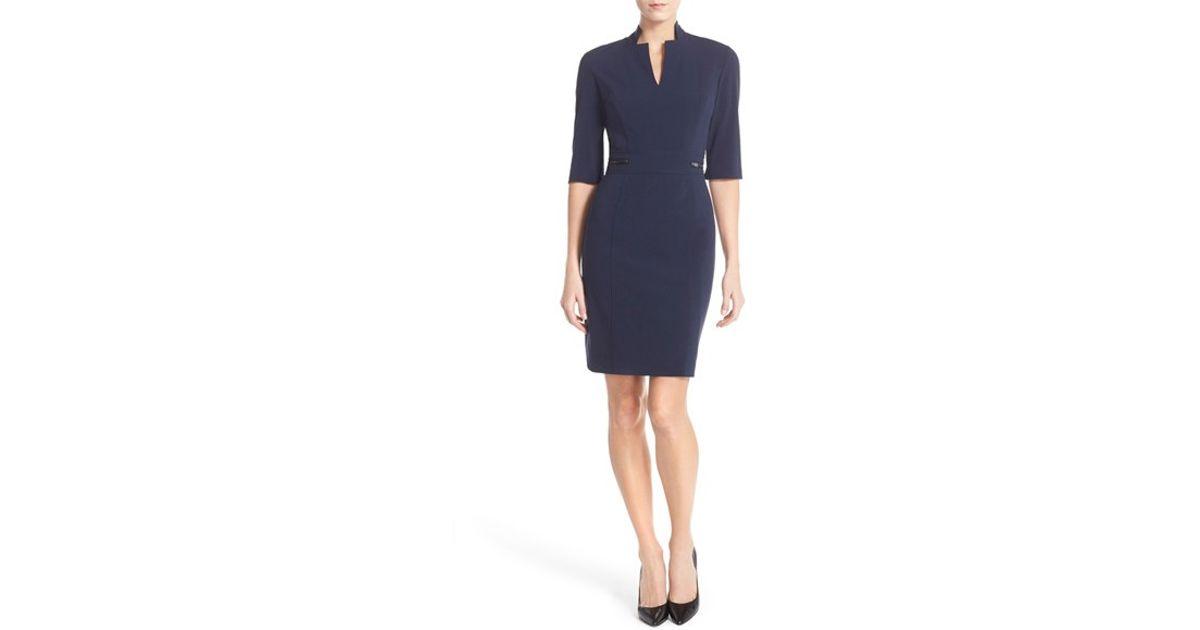 navy blue tahari sheath dress