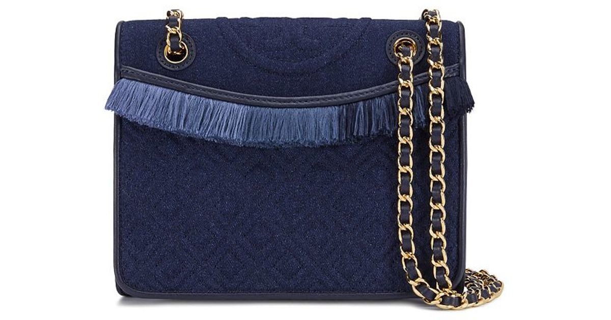 Tory Burch Fleming Denim Medium Bag in Dark Denim (Blue) Lyst