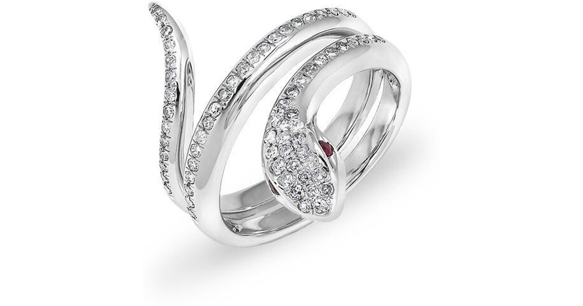 Anne Sisteron 14kt White Gold Ruby Eye Diamond Snake Ring In Metallic Lyst