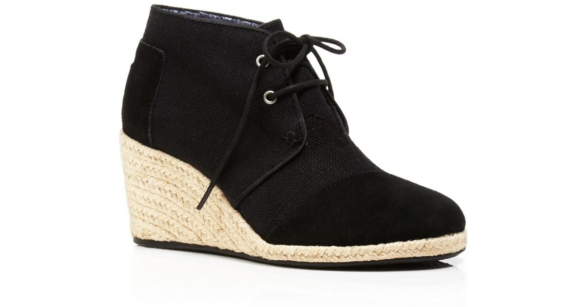 TOMS Lace Up Espadrille Wedge Booties 