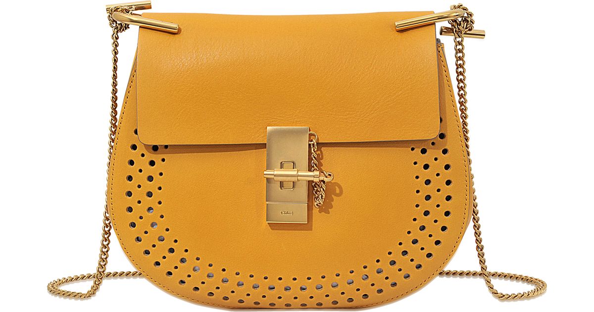 Chlo Drew Perforated Small Saddle Bag in Yellow | Lyst