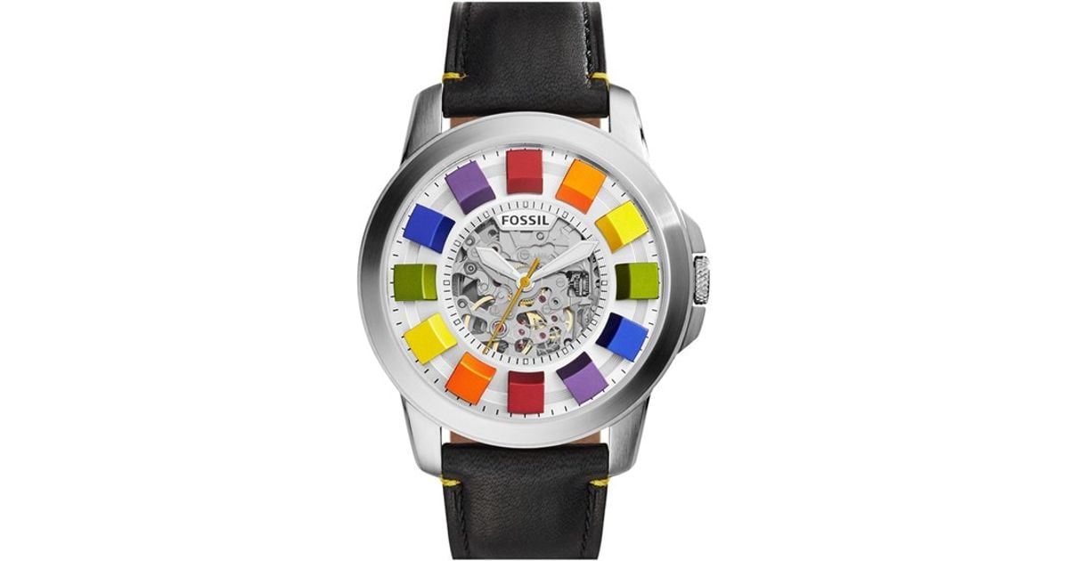 fossil grant automatic black leather watch