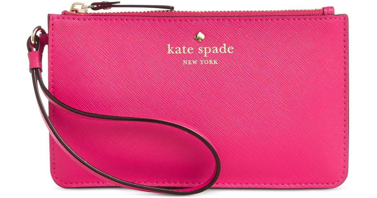 Kate Spade Leather Cedar Street Slim Bee Wristlet in Pink | Lyst