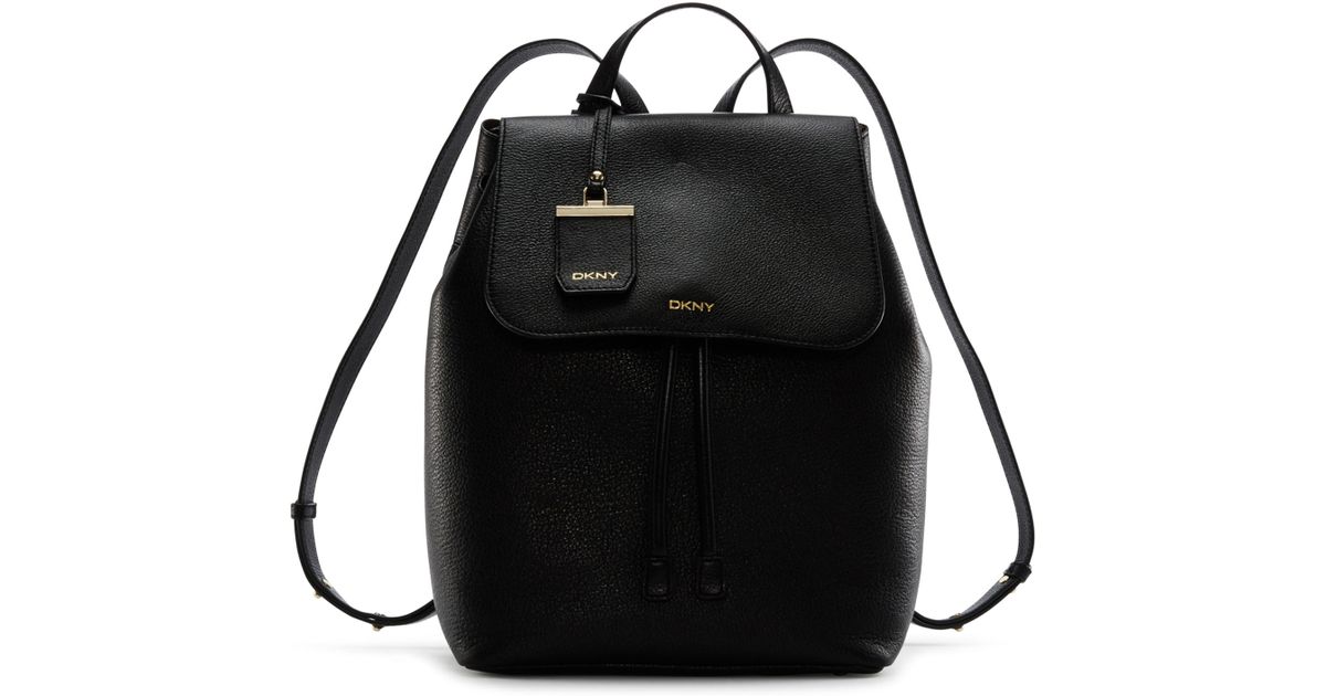 dkny black leather backpack