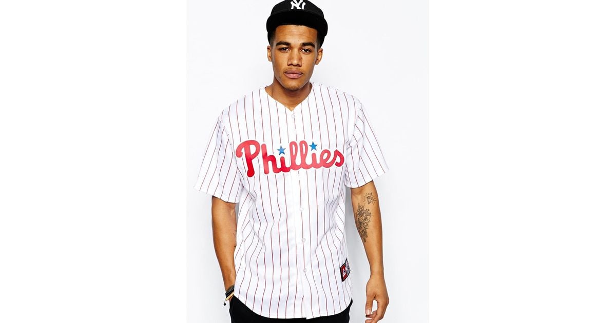 Majestic Philadelphia Phillies Stripe Baseball Jersey in White for Men