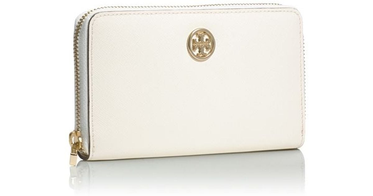 Tory Burch Robinson Mini Zip Continental Wallet in White | Lyst