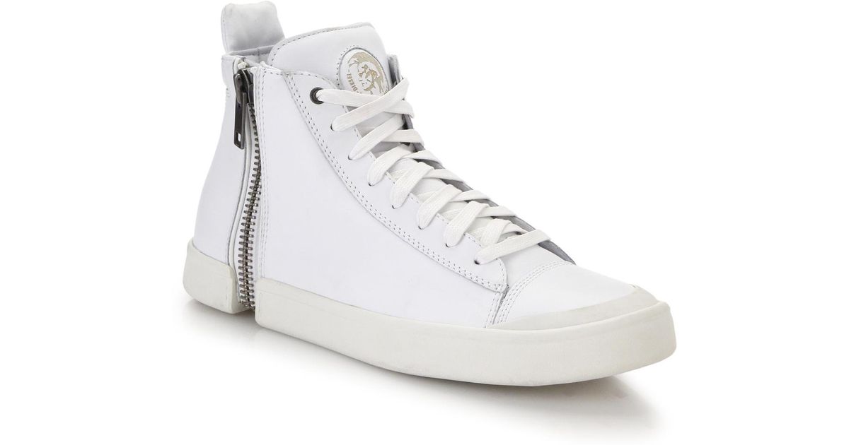 DIESEL Nentish Zipper-spliced Leather High-top Sneakers in White for Men |  Lyst