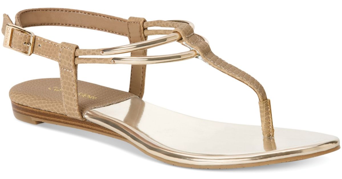 Calvin Klein Serenity Flat Thong Sandals in Metallic | Lyst