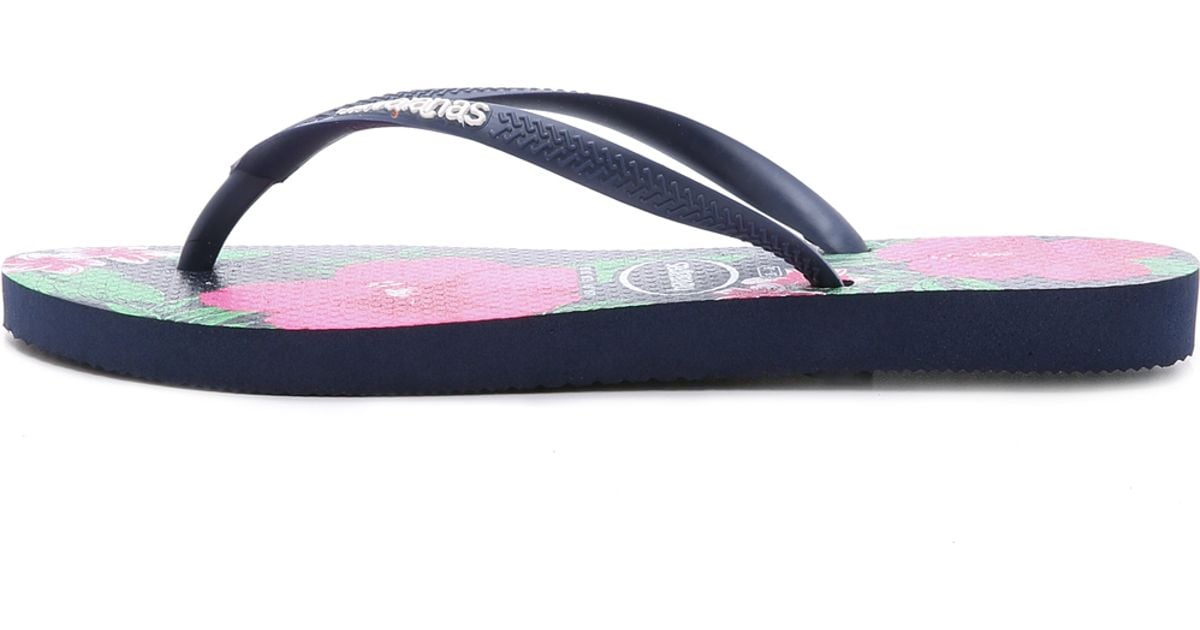 Havaianas Slim Floral Flip Flops - Navy Blue - Lyst