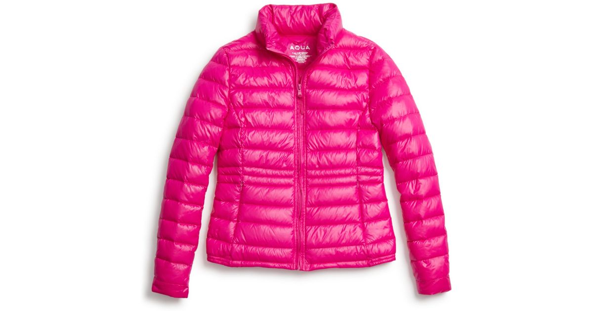 Aqua Packable Down Puffer Jacket in Pink (Shiny Hot Pink) Lyst