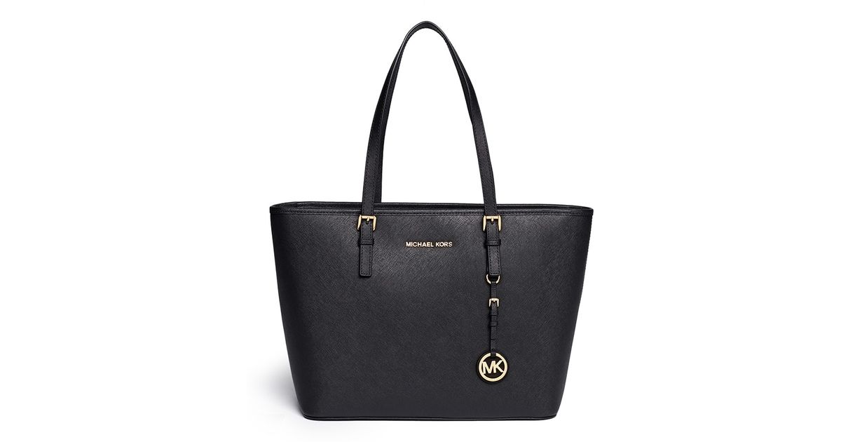 Michael Kors 'jet Set Travel' Saffiano Leather Top Zip Tote in Black | Lyst