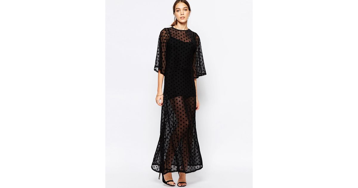 ganni dot mesh maxi dress
