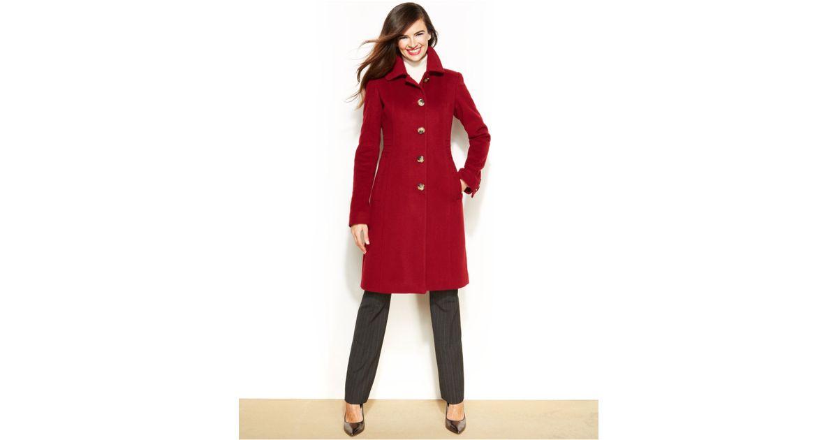 Anne Klein Petite Wool-Cashmere-Blend Walker Coat in Red | Lyst