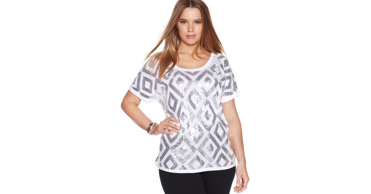 white sequin plus size top