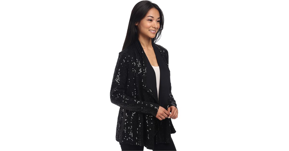 Karen Kane Sweater Knit Sequin Cardigan in Black | Lyst