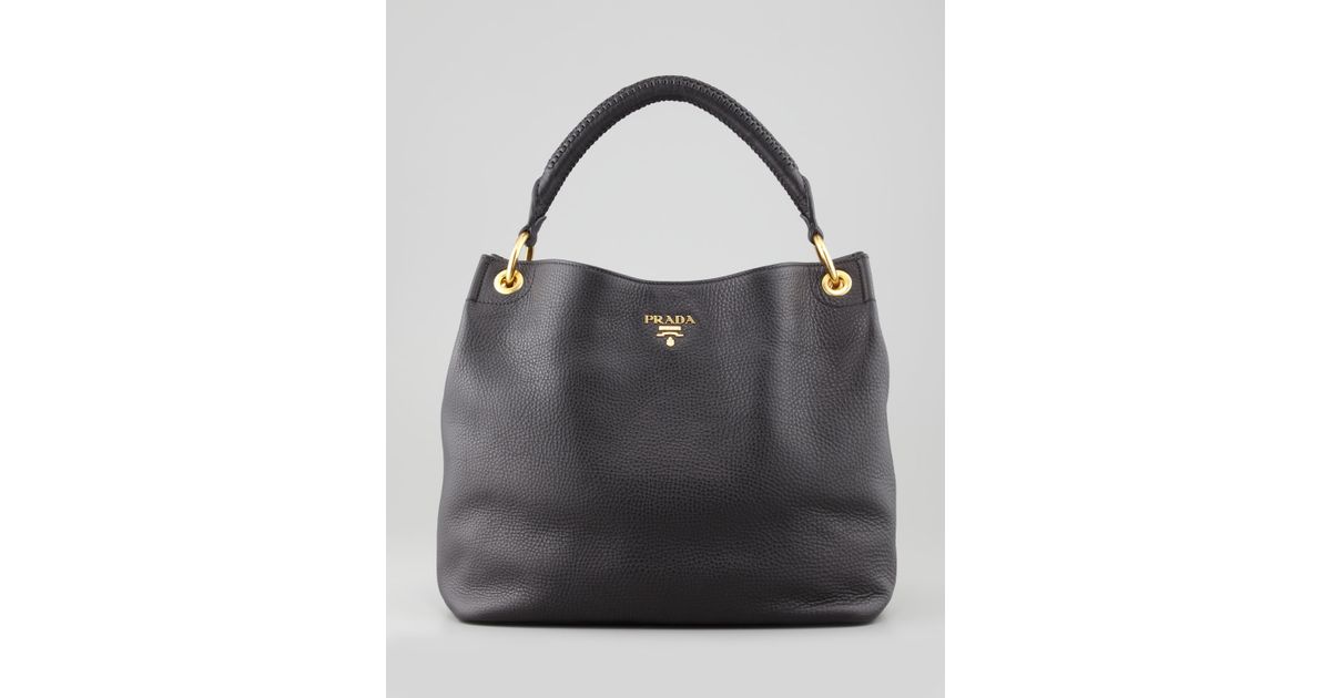 Prada Daino Woven-Handle Hobo Bag in Black | Lyst  
