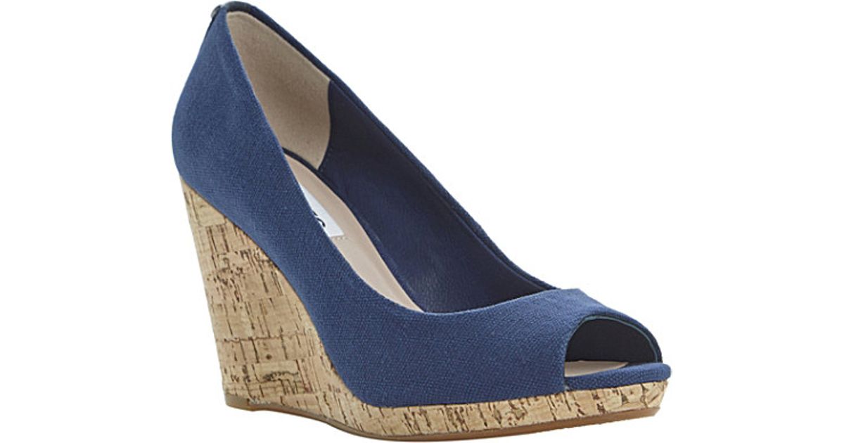 navy peep toe wedge