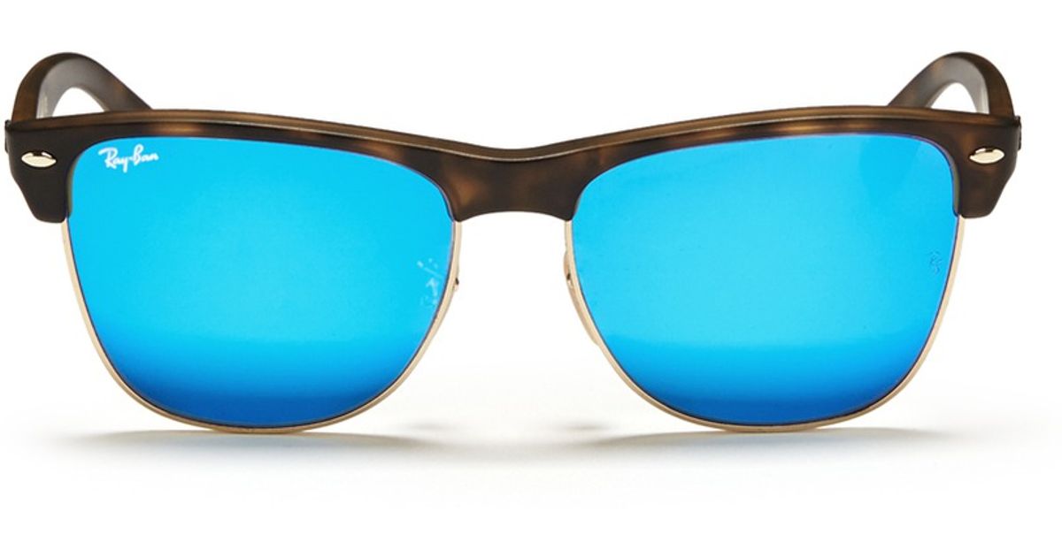 Ray Ban Clubmaster Oversized Matte Plastic Browline Mirror Sunglasses In Blue Metallic Blue Lyst Ray Ban Clubmaster Oversized Matte Plastic Browline Mirror Sunglasses In Blue Metallic Blue Lyst