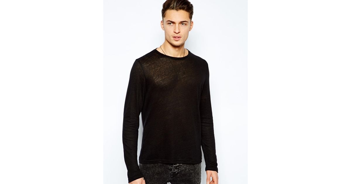 ASOS Long Sleeve T-Shirt in Sheer Fabric in Black for Men | Lyst