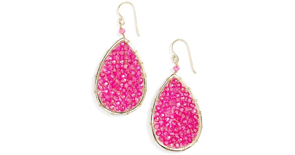 Lyst Panacea Crystal Teardrop Earrings In Pink