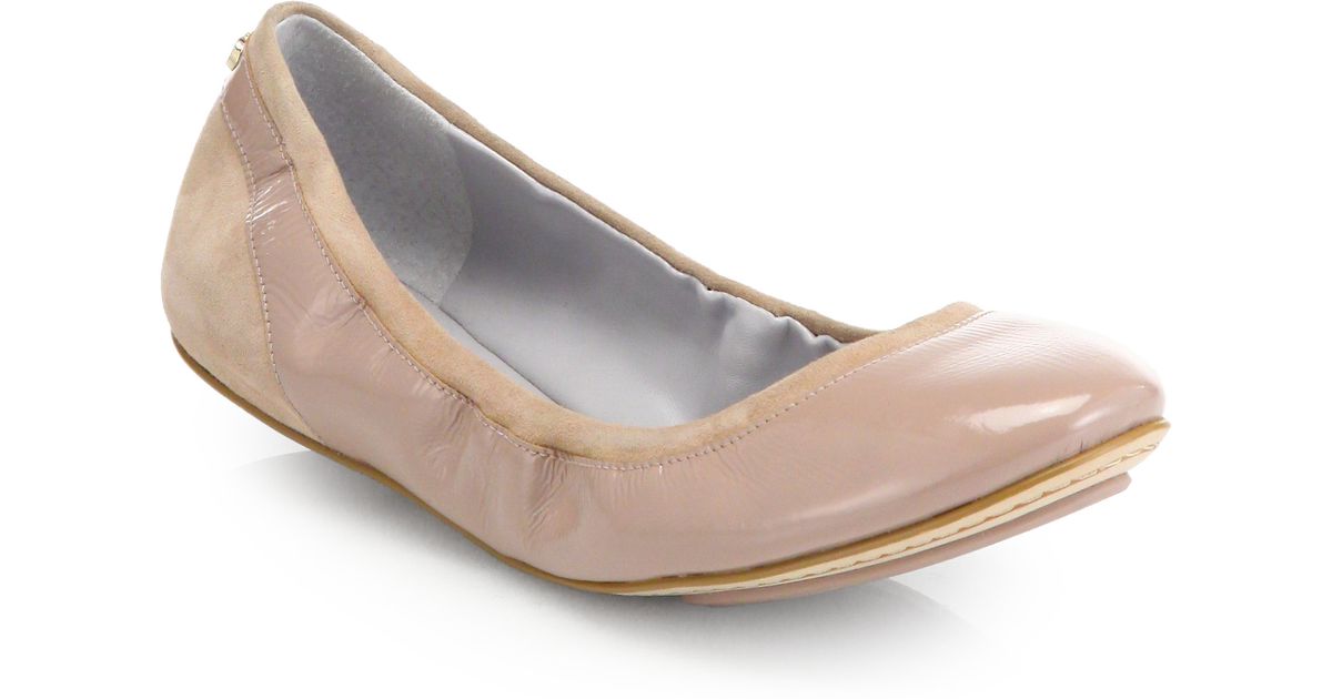 Cole Haan Avery Suede & Patent Leather Ballet Flats in Natural | Lyst