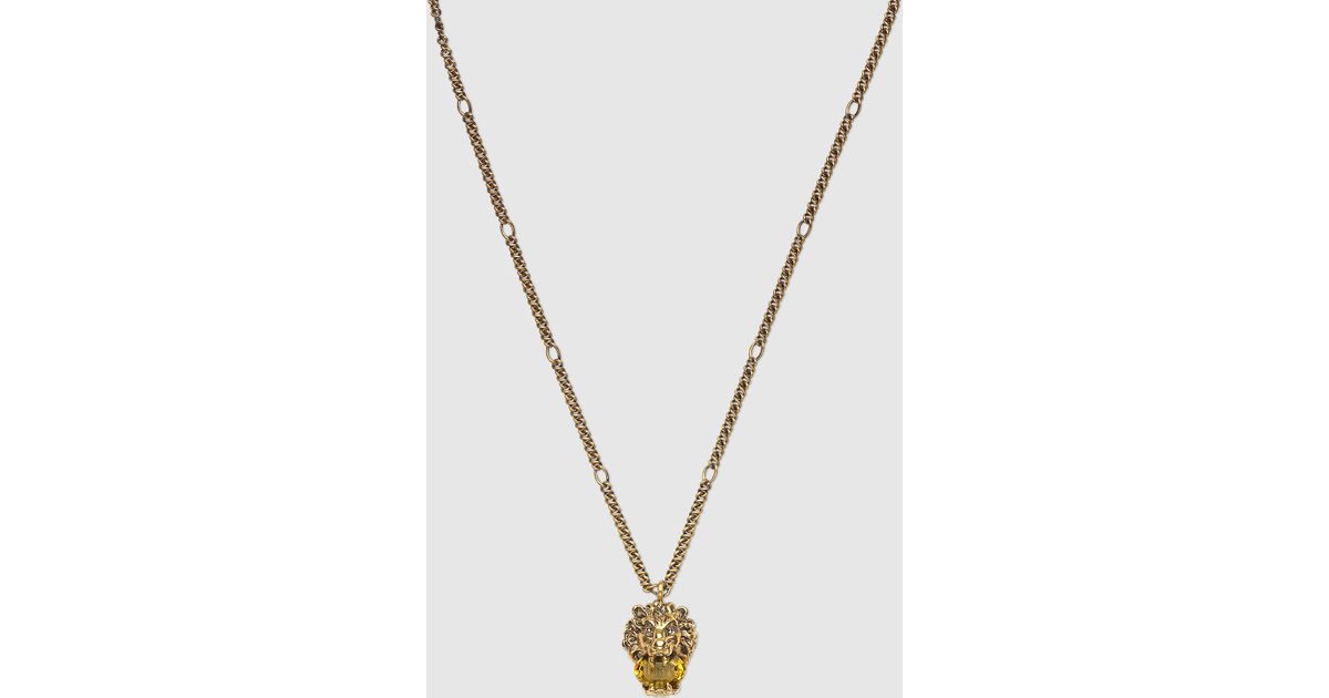 gucci lion head necklace with crystal