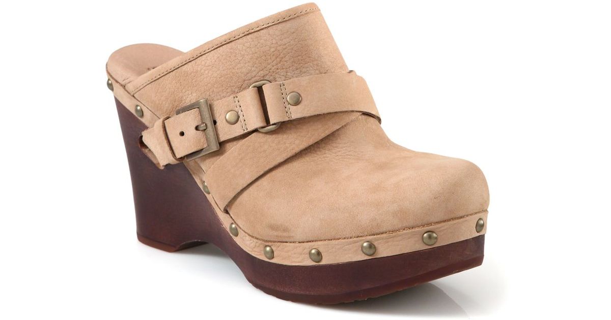 UGG Suede Studded Buckle Wedge Clogs in 